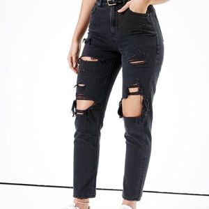 American Eagle Black Ripped Mom Jeans